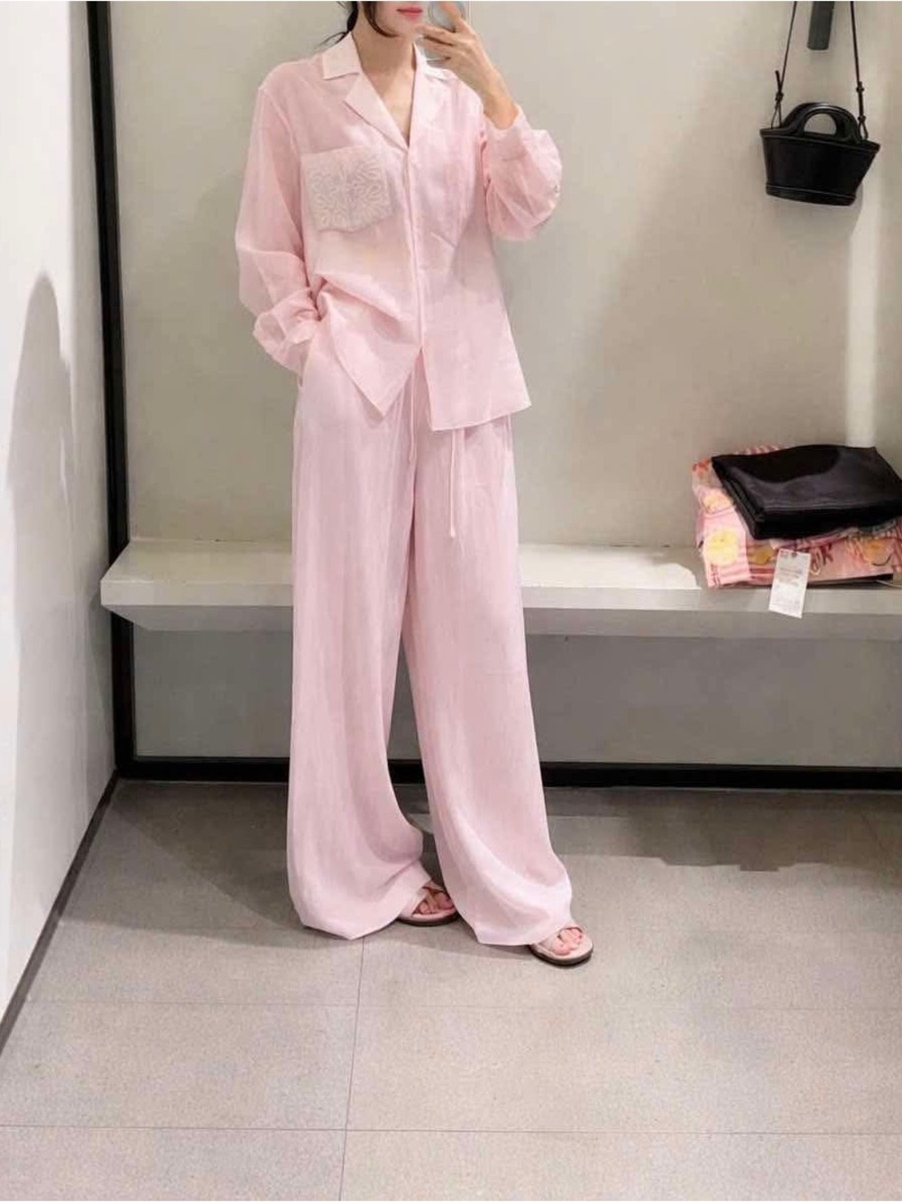 Sheer Light Pink Button-Up Blouse